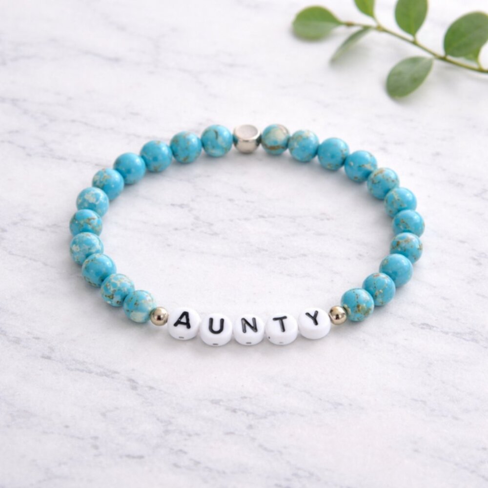AUNTY Blue Shell Turquoise Crystal Bracelet 6mm Beads Jewelry Gift Ready
